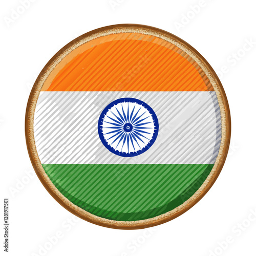 Round vintage Indian flag with wood texture