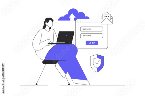 Cloud data protection. Internet security, privacy access with password. Flat Cartoon Vector Illustration, icon. Stylish abstract Flat design for website
