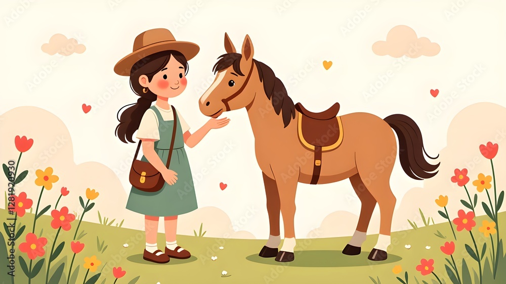 Pastoral dream of a girl and a pony Pastoral dream of a girl and a pony