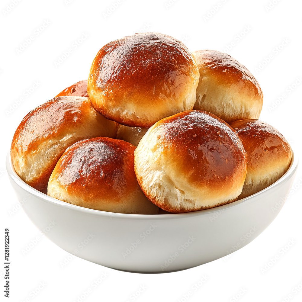Bowl of golden brown dinner rolls. Bowl of golden brown dinner rolls.