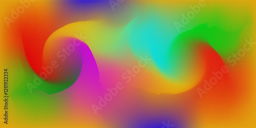Abstract Defocused Rainbow Background with Gradient, Spots and highlight. Bright Colorful Background with Blurred shapes.