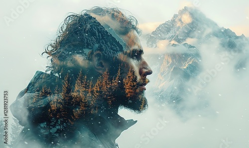 double exposure, human head on a nature background