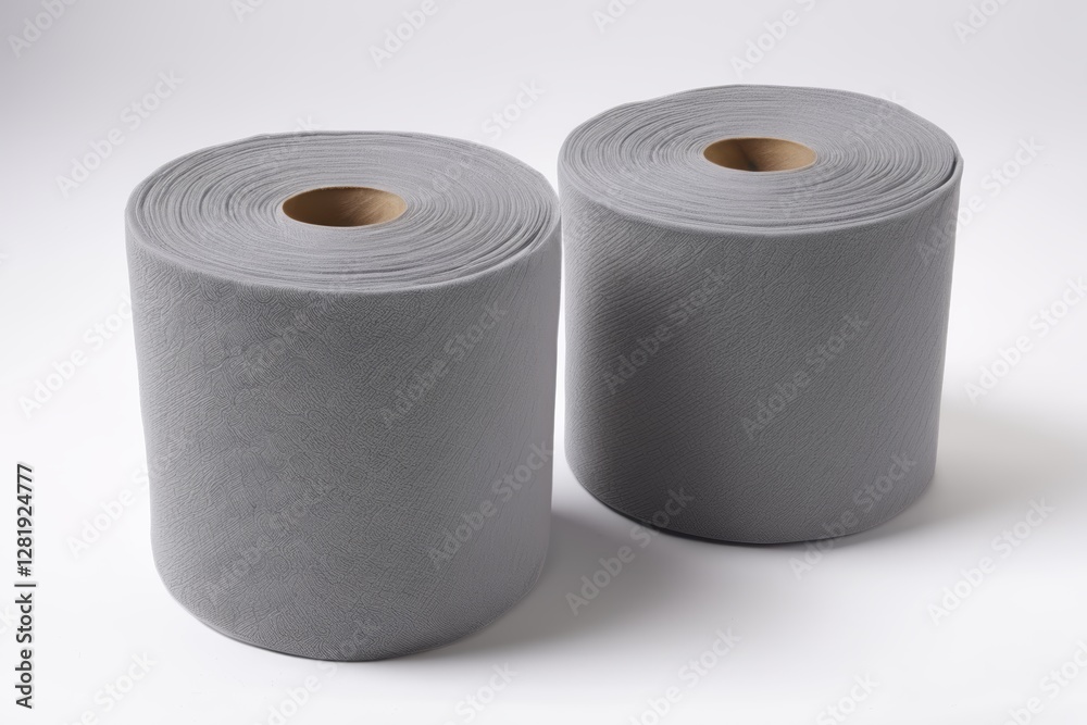 two rolls of gray toilet paper sitting on top of a white surface two rolls of gray toilet paper sitting on top of a white surface