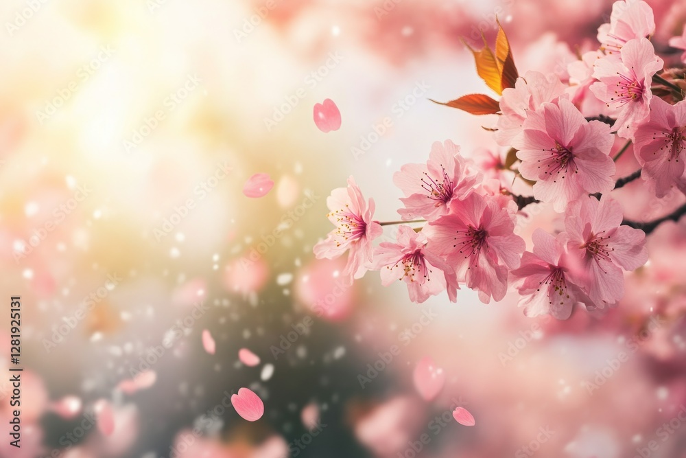 Fototapeta premium Beautiful Cherry Blossom Blooms with Soft Pink Petals in Dreamy Spring Light