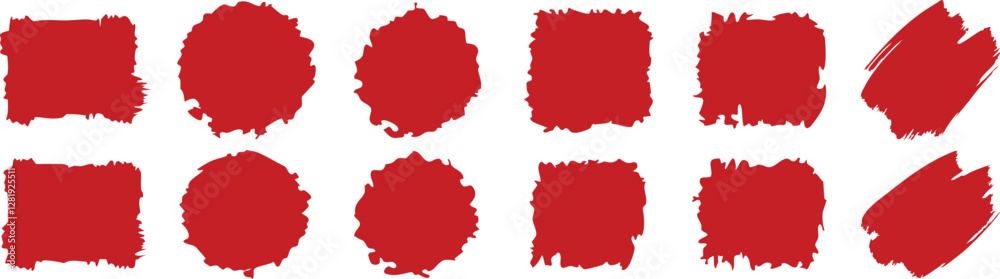 Obraz premium Bold Red Paint Stroke with Artistic Grunge Texture on White Background. Unique Black Brush Paint Textures with Splash and Arrow on White Canvas