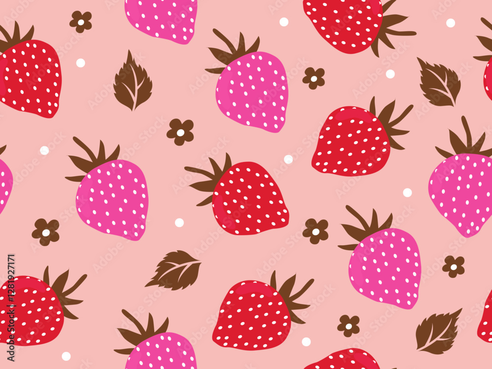 Seamless pattern with strawberries and green leaves for fashion printing, vector illustration Seamless pattern with strawberries and green leaves for fashion printing, vector illustration