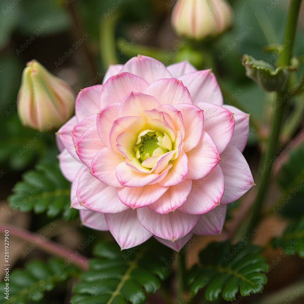 Blooming pink flower with delicate petal, green leaf in soft, and tender display of natural elegance and gentle charm is simply captivating and very serenity Blooming pink flower with delicate petal, green leaf in soft, and tender display of natural elegance and gentle charm is simply captivating and very serenity