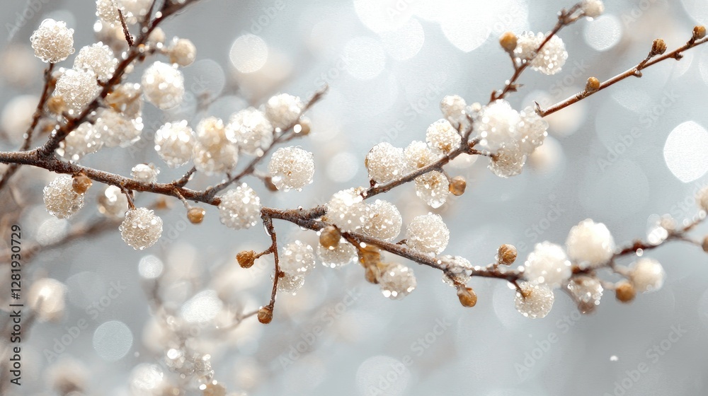 Blooming branches with frost in a soft light. Possible use Nature background Blooming branches with frost in a soft light. Possible use Nature background