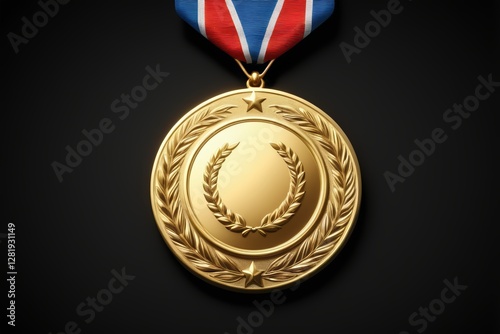 arafed gold medal with a ribbon around it on a black background