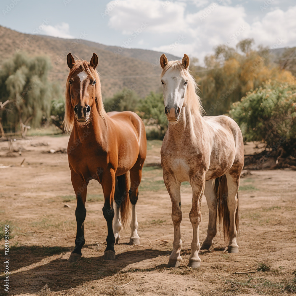 Obraz premium romantic two horses hugging each other image background