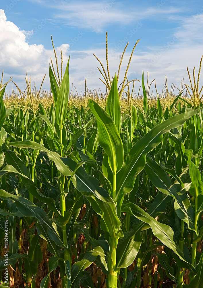 Obraz premium Vibrant Green Corn Plant Swaying in the Summer Breeze