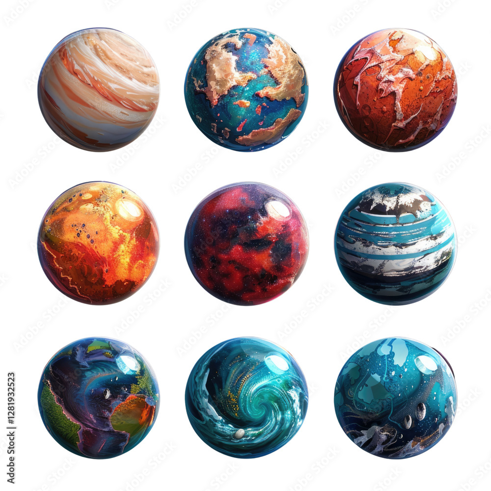 A blue ocean planet with a purple moon orbiting it A blue ocean planet with a purple moon orbiting it