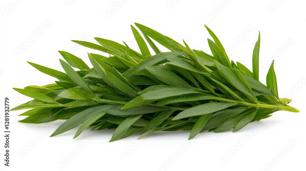 Fototapeta premium Fresh Green Tarragon Herb Bundle Isolated on White Background