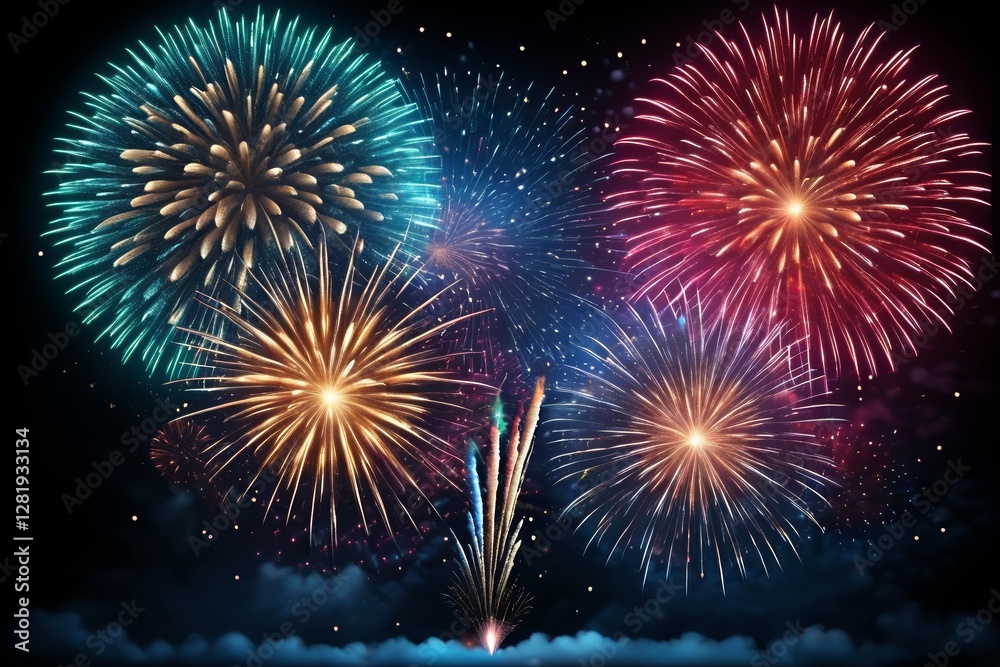 Naklejka premium fireworks in the night sky with a dark background