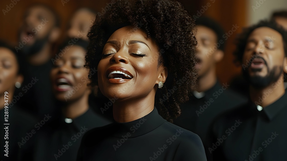 Woman singing gospel choir performance church background Woman singing gospel choir performance church background