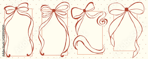 Set of handdrawn frames with decorative bows and hearts, perfect for invitations, greeting cards, or scrapbook design. Vector illustration