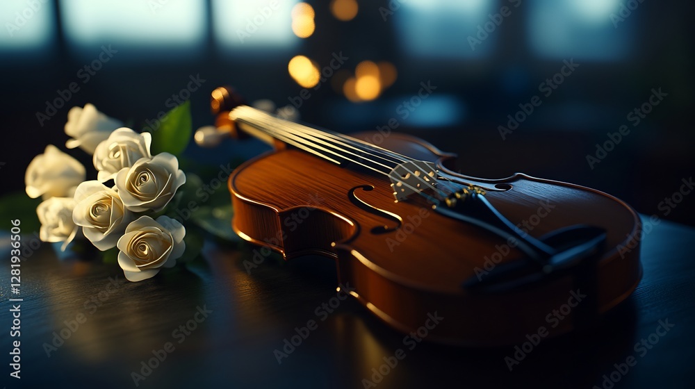 Fototapeta premium Serene Violin and Roses: A Musical Still Life