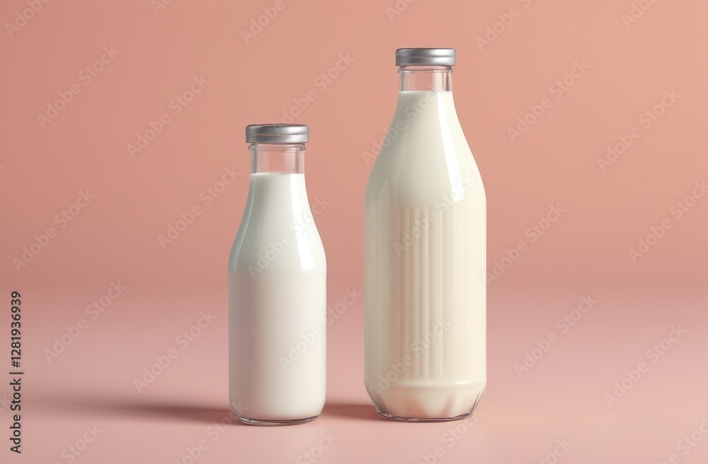 Sleek Milk Bottle Packaging Mockup with Soft Pastel Background. Brand logos, taglines, promotional text overlays, marketing campaigns, food industry, Branding and packaging design, e-commerce product Sleek Milk Bottle Packaging Mockup with Soft Pastel Background. Brand logos, taglines, promotional text overlays, marketing campaigns, food industry, Branding and packaging design, e-commerce product
