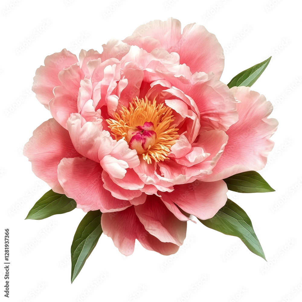Beautiful peony flower with soft pink petals and vibrant yellow center, isolated on a clean transparent background, Peony flower isolated on transparent background Beautiful peony flower with soft pink petals and vibrant yellow center, isolated on a clean transparent background, Peony flower isolated on transparent background