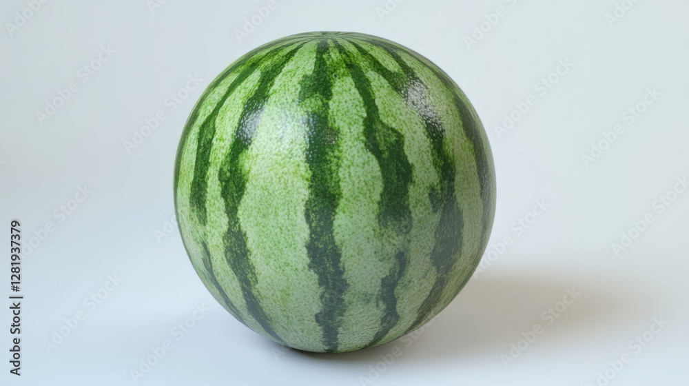 Whole green watermelon with stripes on white background Whole green watermelon with stripes on white background