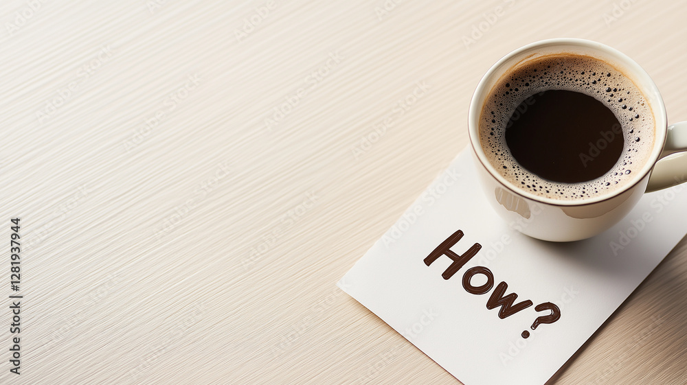 cup of coffee beside note with word How written on it, creating thoughtful atmosphere cup of coffee beside note with word How written on it, creating thoughtful atmosphere