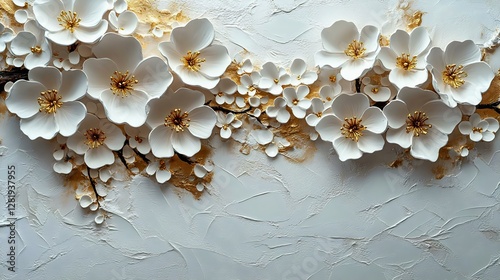 Beautiful white flowers with golden centers elegantly arranged on a textured background, perfect for home decor, spring themes, or floral art.