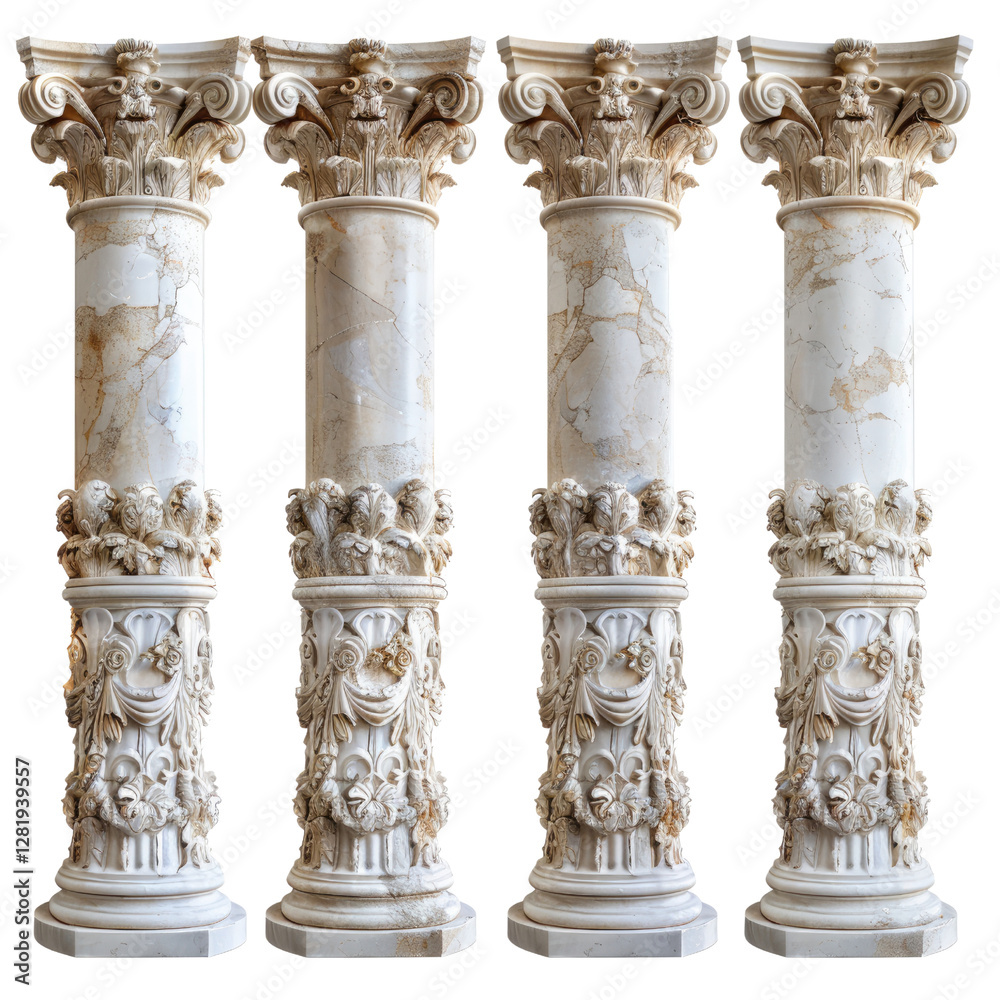 Naklejka premium Three ornate marble pillars in a row