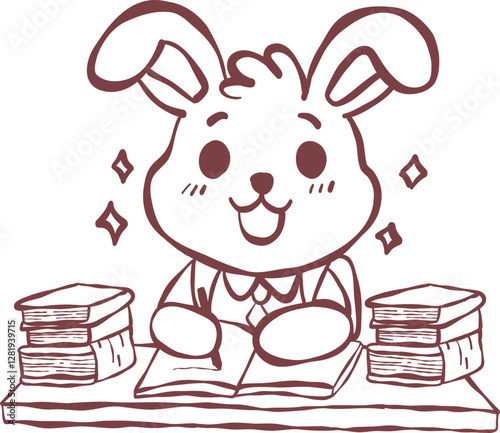 rabbit and book handdrawn