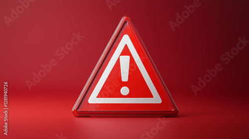 Single Bright Red Triangular Warning Sign for Caution and Hazard Concepts