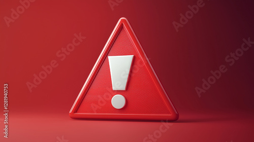 Single Bright Red Triangular Warning Sign for Caution and Hazard Concepts