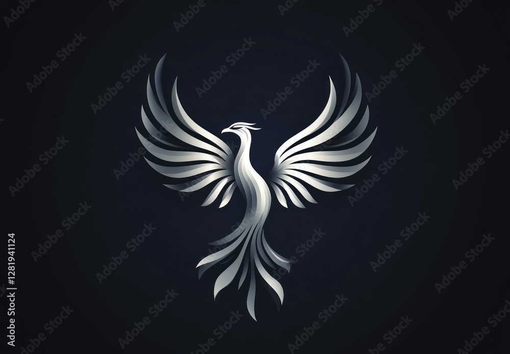 Fototapeta premium Elegant Silver Phoenix Bird Design Illustration