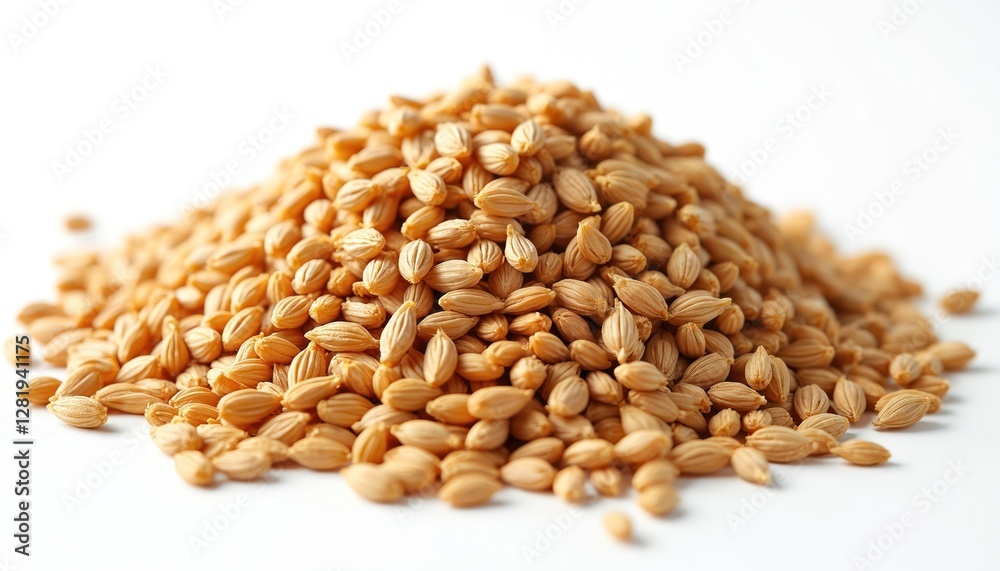 Heap of wheat grains on white background. Raw dry seeds, cereal ingredient for healthy eating, cooking, bakery. Agriculture crop harvest concept, natural organic food. Heap of wheat grains on white background. Raw dry seeds, cereal ingredient for healthy eating, cooking, bakery. Agriculture crop harvest concept, natural organic food.