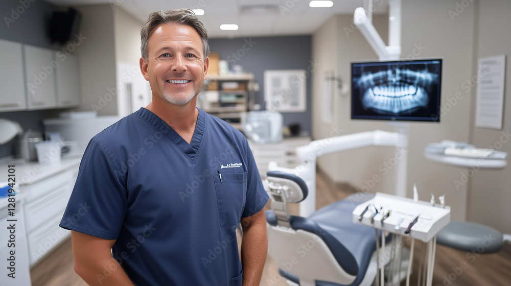 Fototapeta premium Male Dentist in a Modern Dental Office for Healthcare Concepts