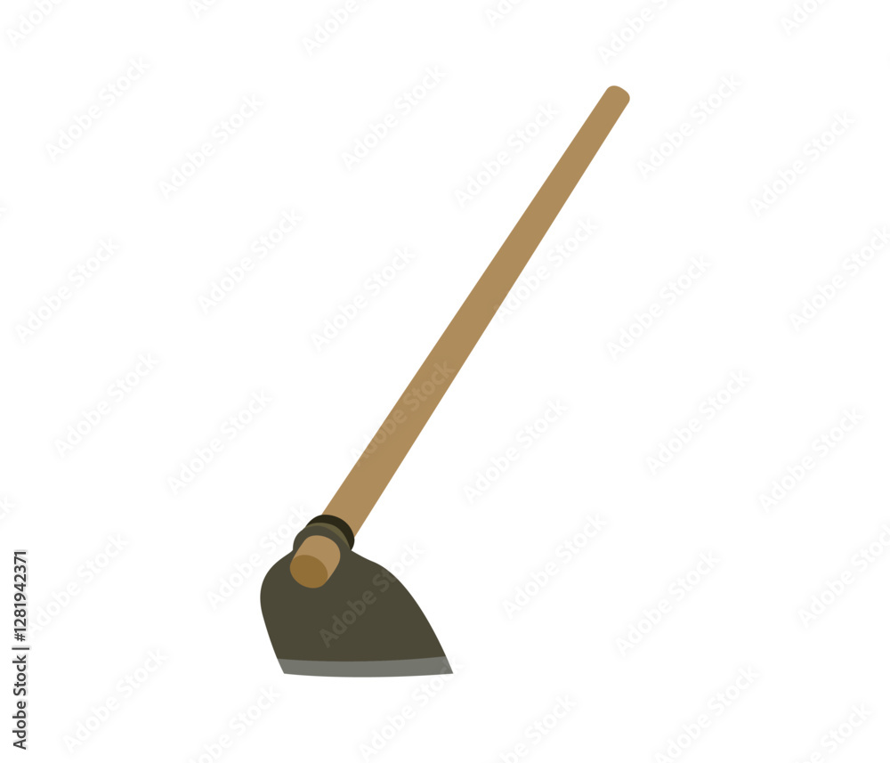 Traditional hoe illustration with wooden handle and metal blade for farming and gardening Traditional hoe illustration with wooden handle and metal blade for farming and gardening