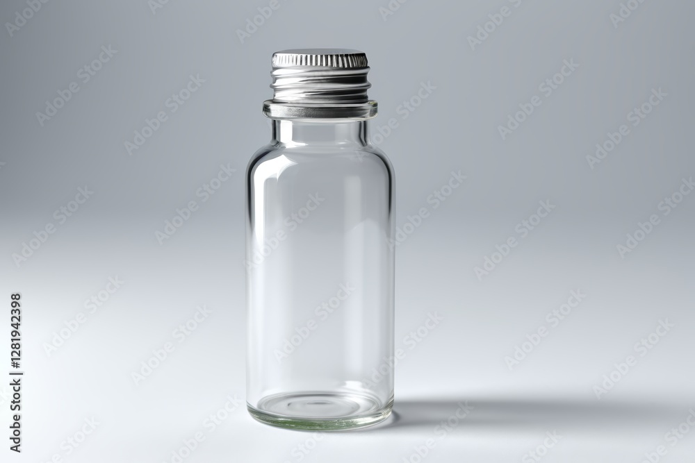 there is a small glass bottle with a silver lid there is a small glass bottle with a silver lid
