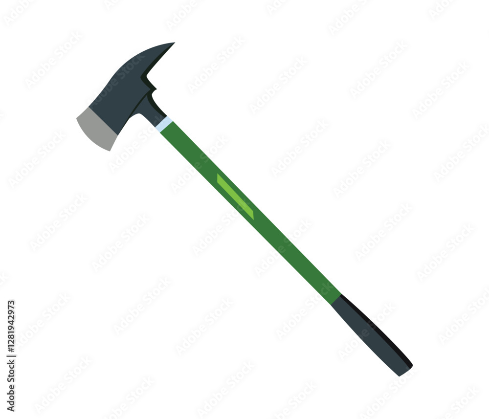 Heavy-duty mattock axe with green handle for gardening, digging, and landscaping work Heavy-duty mattock axe with green handle for gardening, digging, and landscaping work