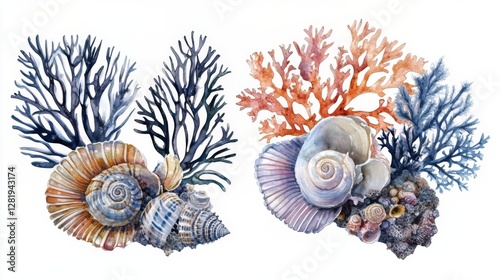 Vibrant seashell and coral composition with intricate marine details
