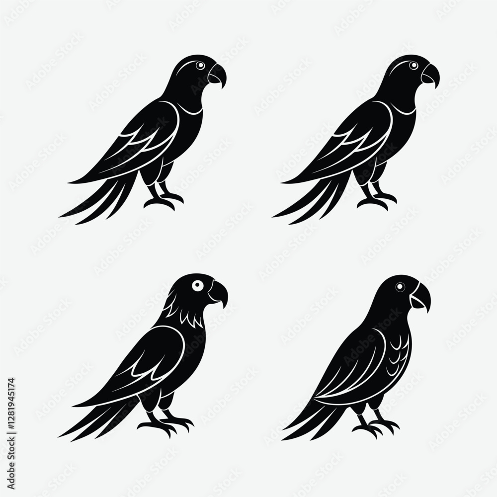 Fototapeta premium Get a premium Parrots Bird Silhouette Vector Bundle! Perfect for t-shirts, posters, cards, and more. Includes AI, EPS, PNG, and SVG formats.