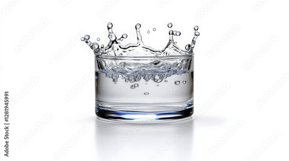Clear Water Splash in Glass Bowl on White Background Clear Water Splash in Glass Bowl on White Background