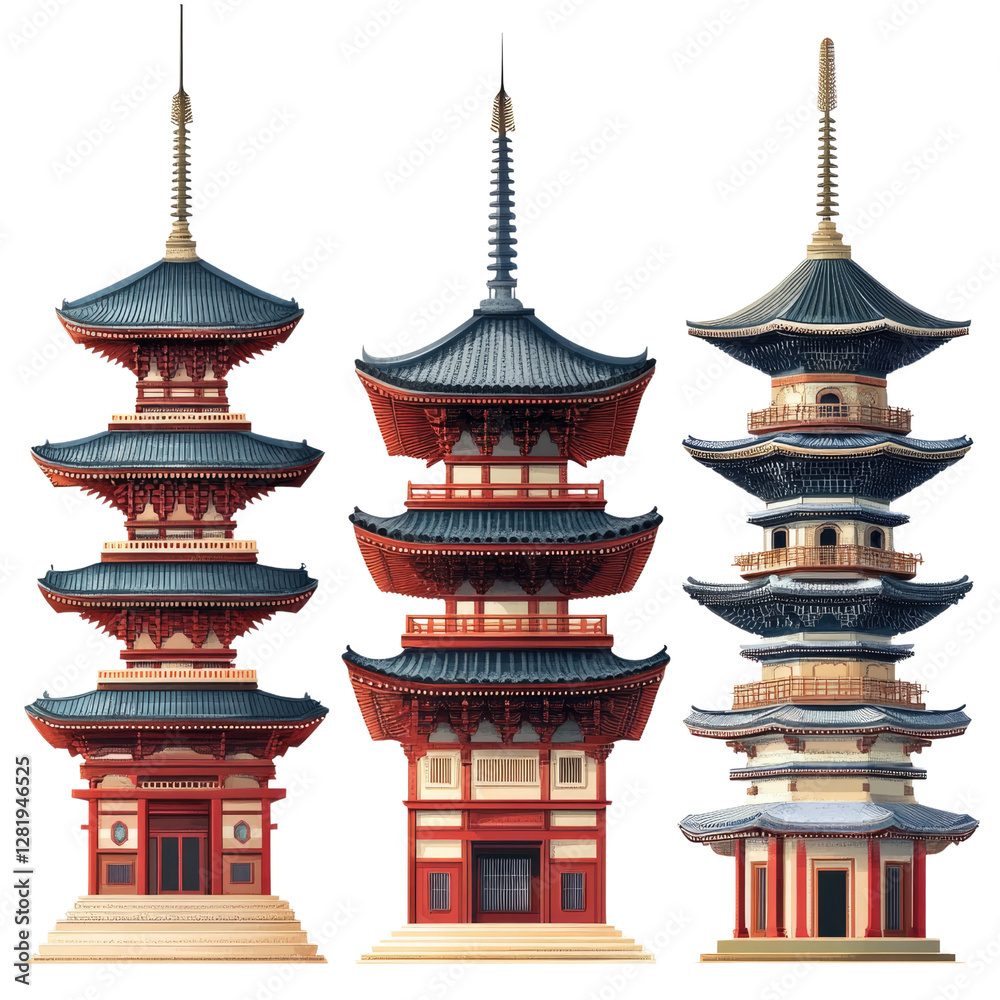 Fototapeta premium A close up of a pagoda with red roofs