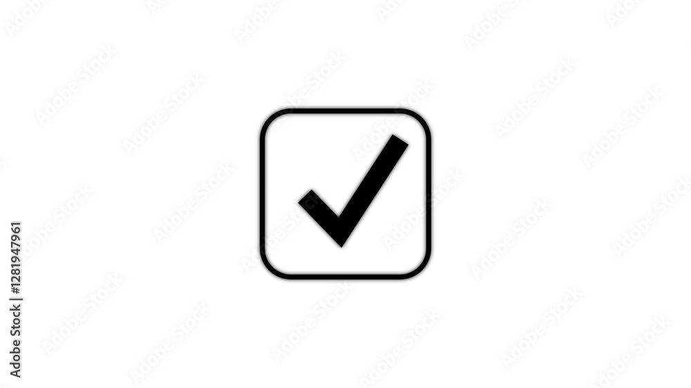 Check mark sign animation in a rectangle box.Check mark icon animation with rectangle frame.Success mark icon animation on black background. Check mark sign animation in a rectangle box.Check mark icon animation with rectangle frame.Success mark icon animation on black background.