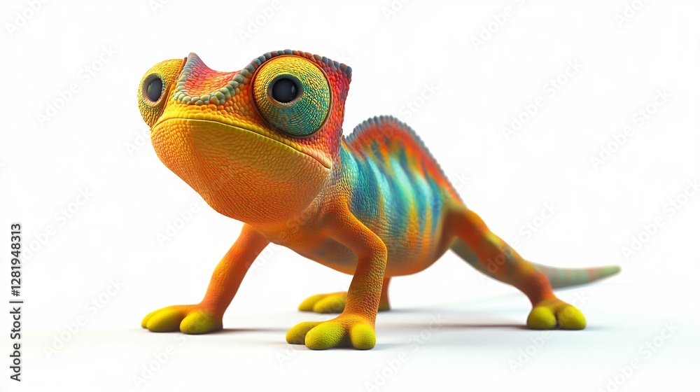 Naklejka premium Vibrant Cartoon Chameleon: A Colorful 3D Render
