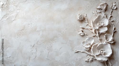 Elegant floral plaster wall texture with delicate rose embellishments for interior design