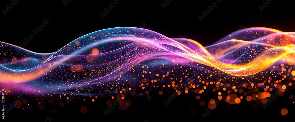 Fototapeta premium Abstract glowing waves on black background