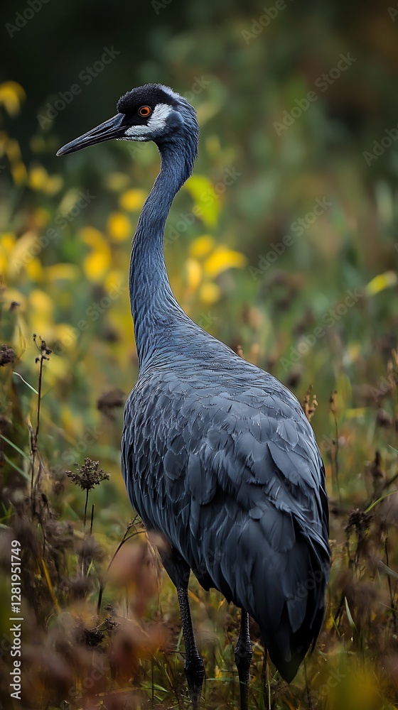 Fototapeta premium Crane standing in autumn field