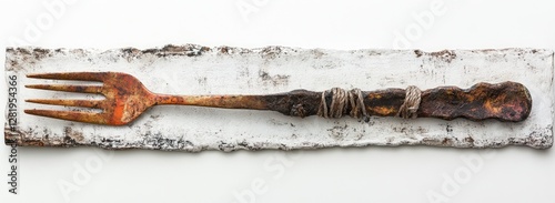 Rustic Fork Sculpture on Weathered Background