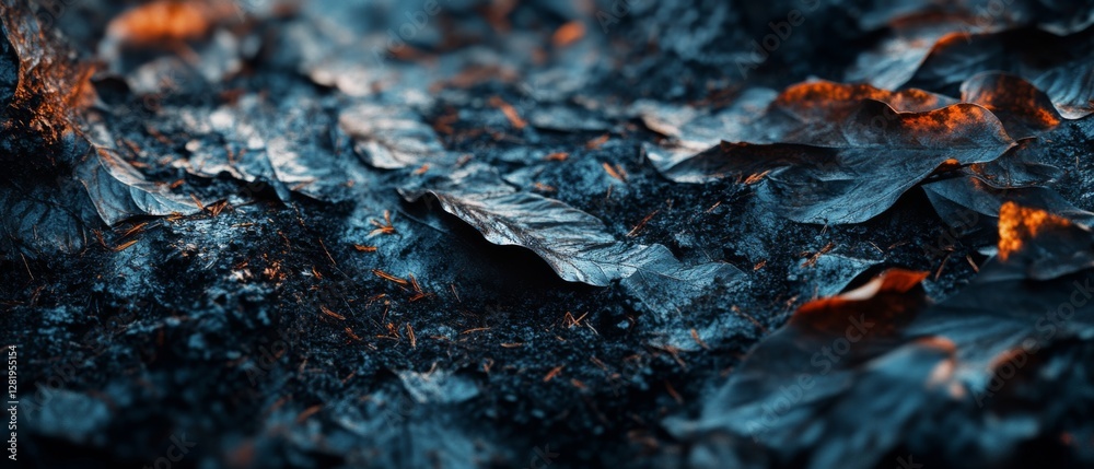Dark-toned leaves on moist ground, subtly highlighted by hints of auburn, evoking a moody autumnal atmosphere. Dark-toned leaves on moist ground, subtly highlighted by hints of auburn, evoking a moody autumnal atmosphere.
