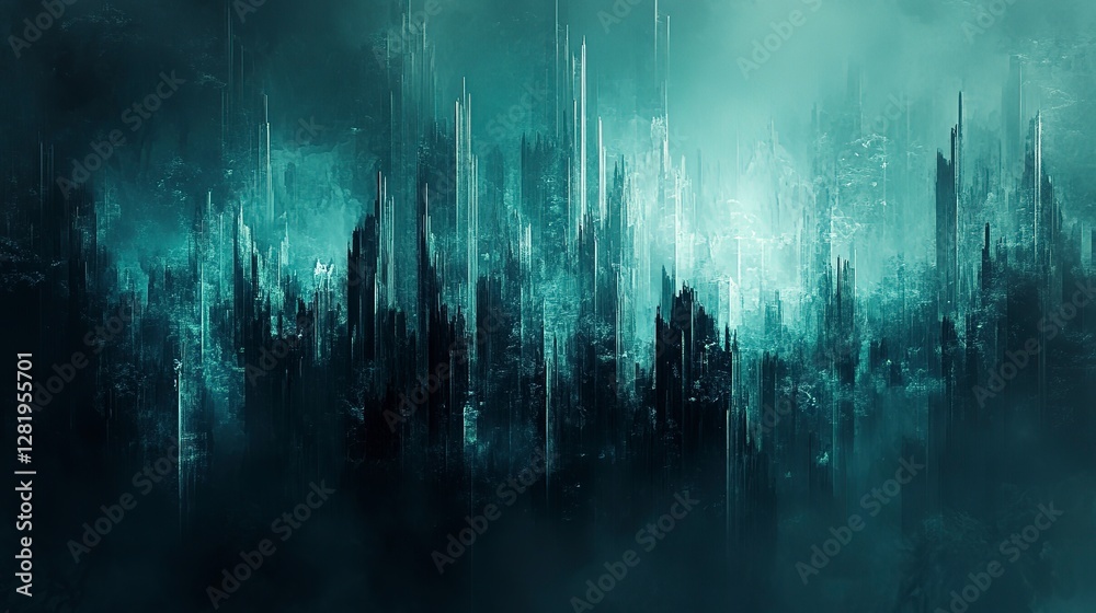 Obraz premium Dark abstract gradient with black and teal hues, softly glowing, evoking a futuristic and mysterious atmosphere