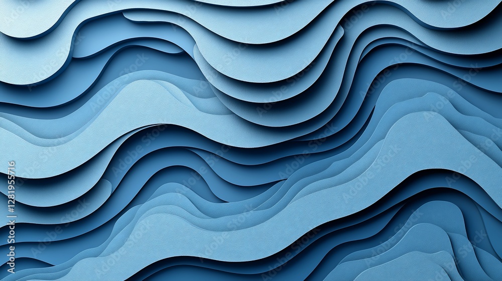 Fototapeta premium Abstract layered wavy paper background, blue tones