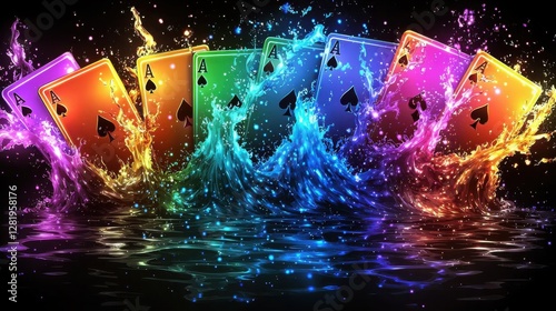 Colorful aces burst from the water, creating a vibrant and energetic gambling theme.